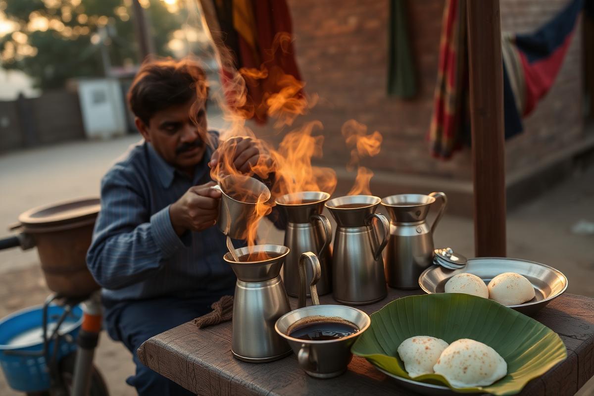 Filter coffee at a Lalgudi tea stall